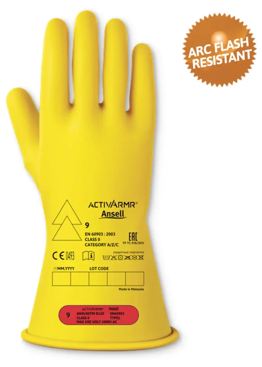 ActivArmr RIG011Y100 Elektricienhandschoen Natuurlatex Maat (handschoen): 10 EN 21420:2020, EN 60903 1 paar van Ansell, Geel – productafbeelding