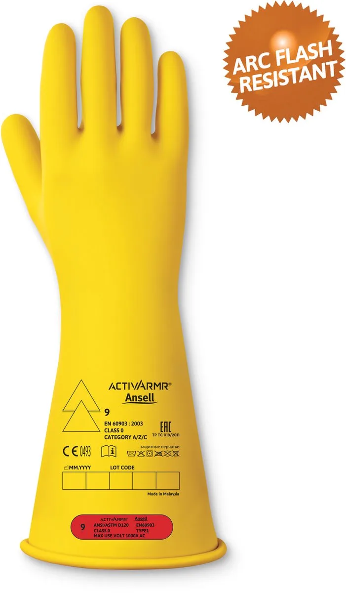 ActivArmr RIG014Y, Isolerende handschoenen voor elektriciens, klasse 0 elektrische bescherming 1000V, 1 paar de Ansell, Jaune, 7 – image du produit
