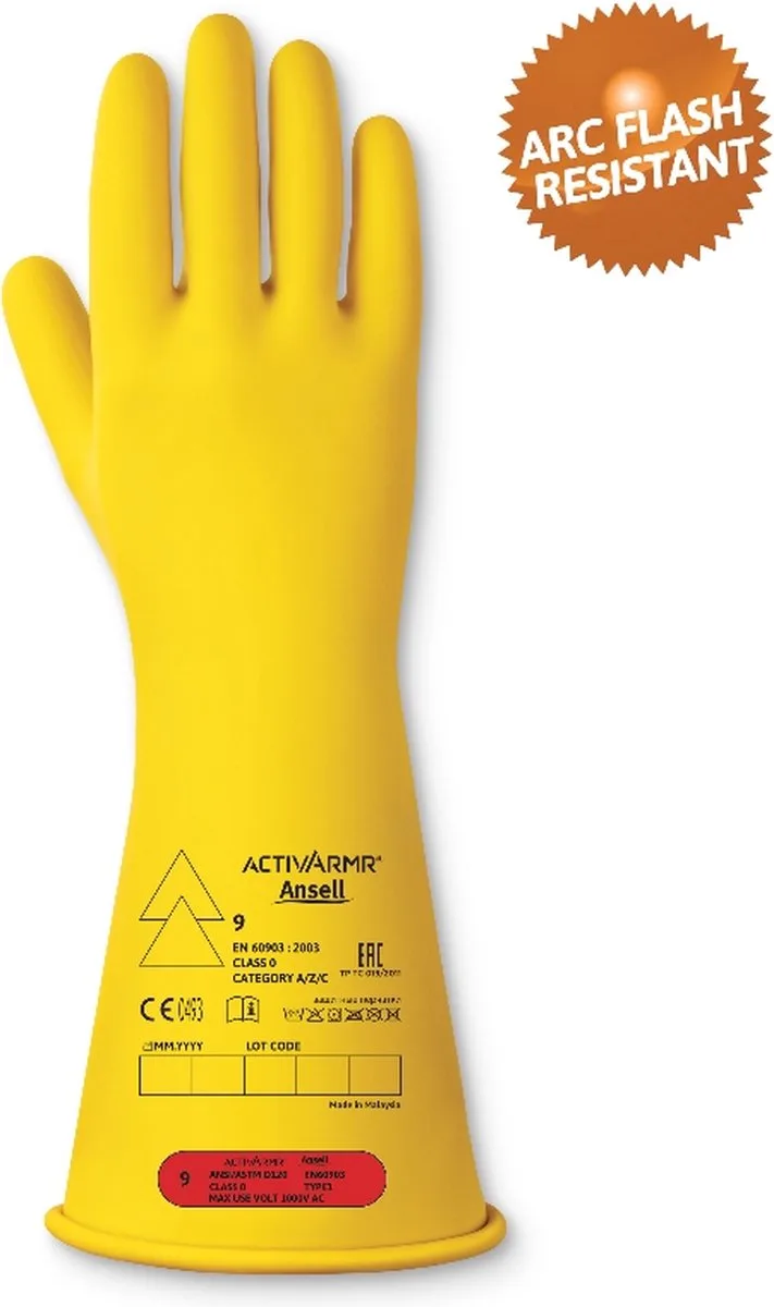 ActivArmr RIG014Y, Isolerende handschoenen voor elektriciens, klasse 0 elektrische bescherming 1000V, 1 paar von Ansell, Gelb, 8 – Produktbild