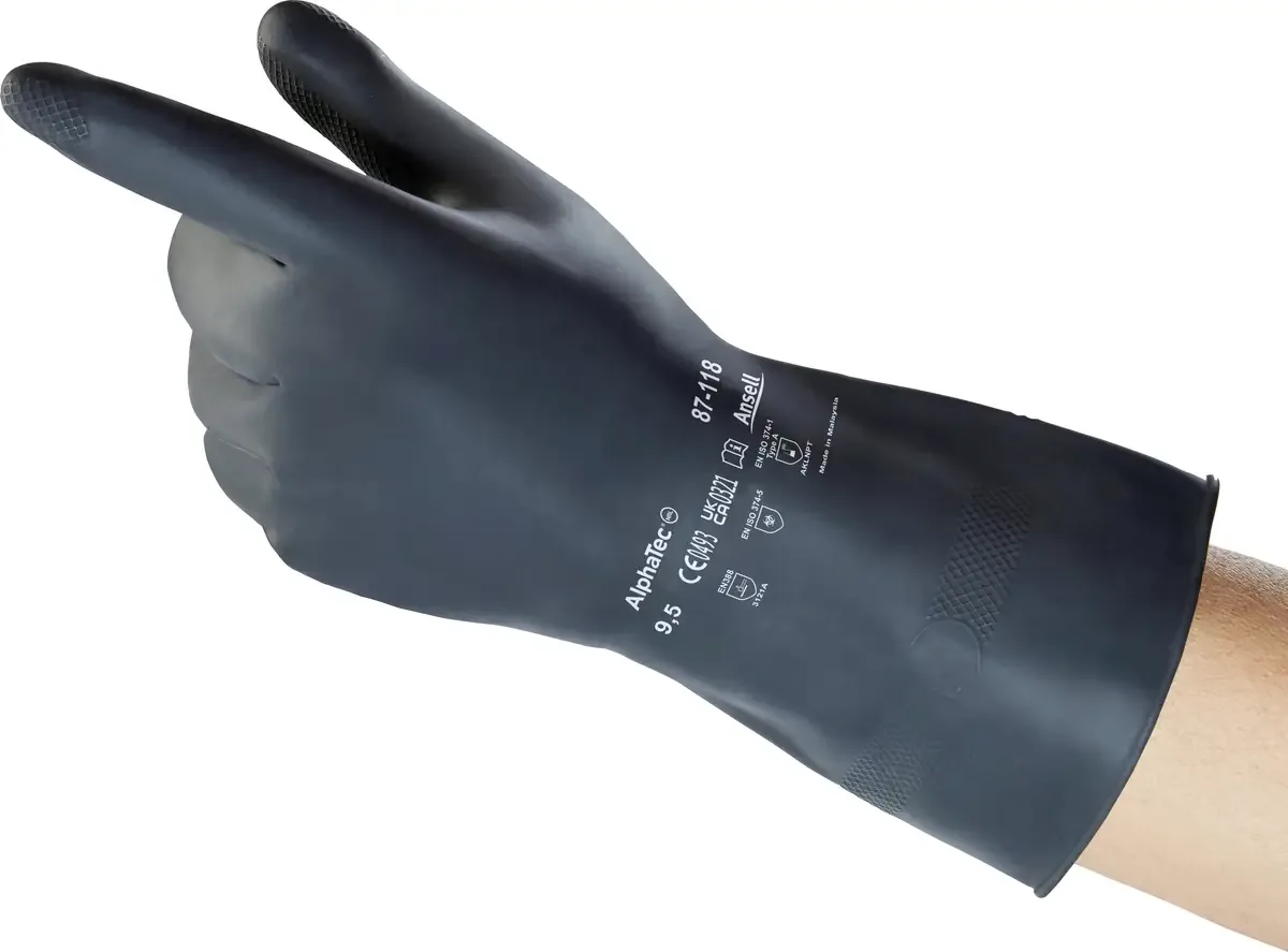 Ansell 87118065 AlphaTec Chemicaliënhandschoen Natuurlatex Maat (handschoen): 6.5 EN 21420:2020 1 paar van Ansell, Zwart – productafbeelding