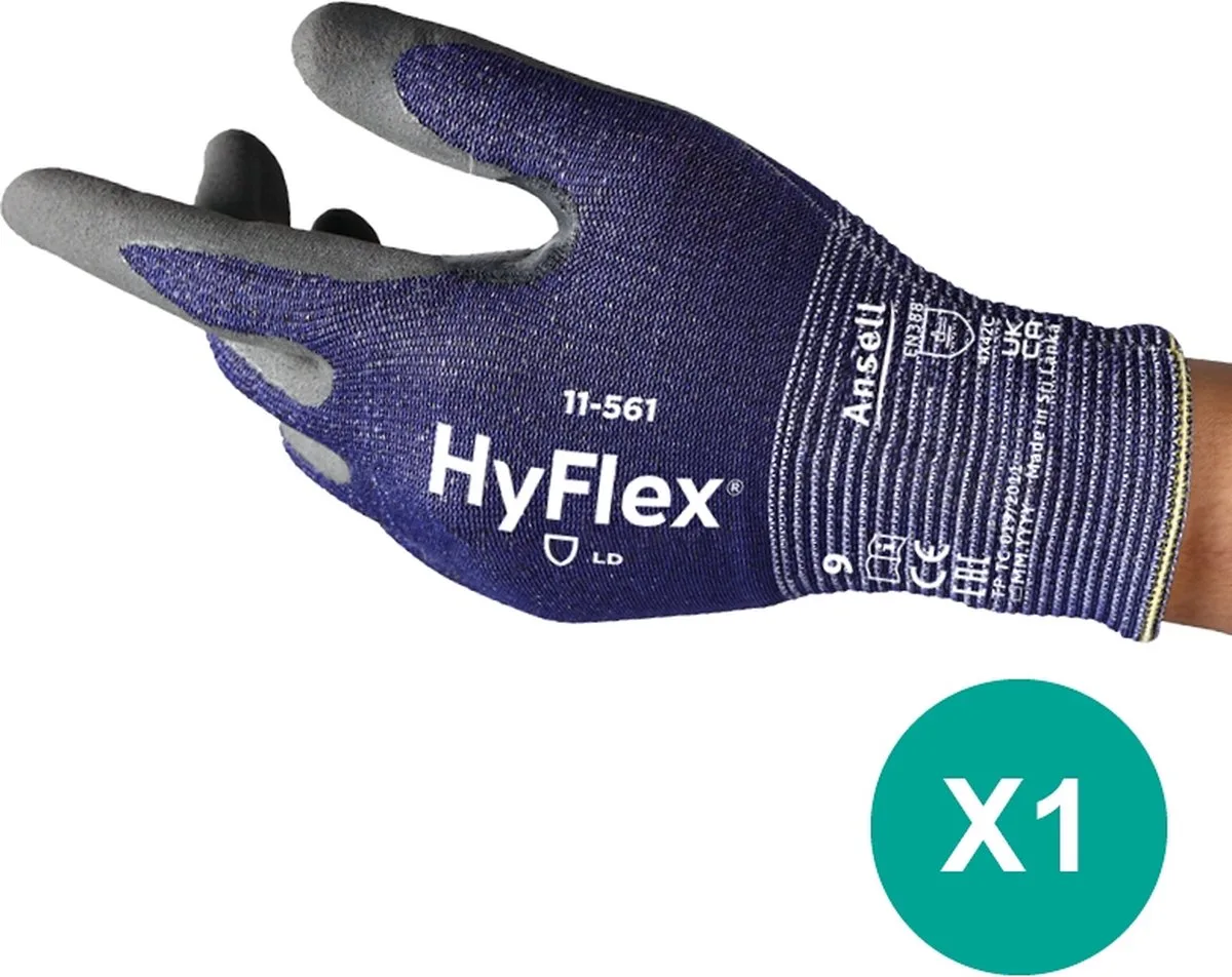 HyFlex® 11-561 - Snijbestendige Handschoenen, Werkhandschoen, L, 1 paar van Ansell, Blauw – productafbeelding