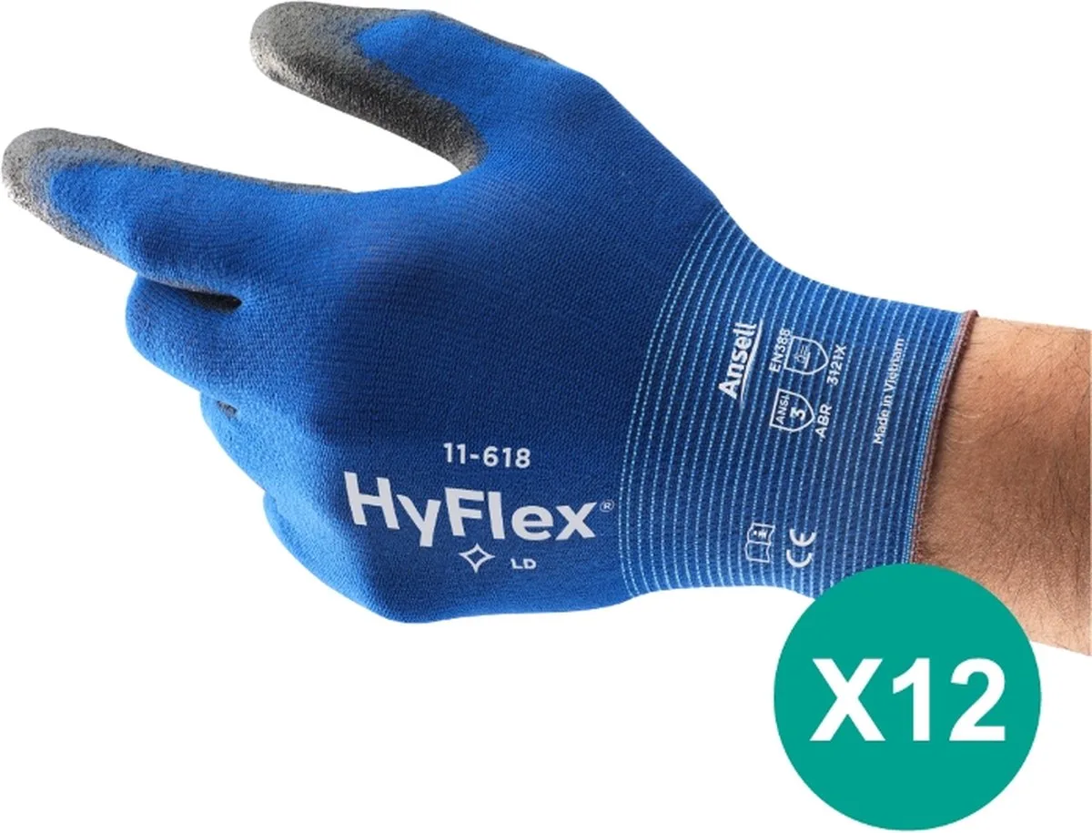 HyFlex® 11-618 - Werkhandschoen, DIY, Tuin, S, 12 paar van Ansell, Blauw – productafbeelding