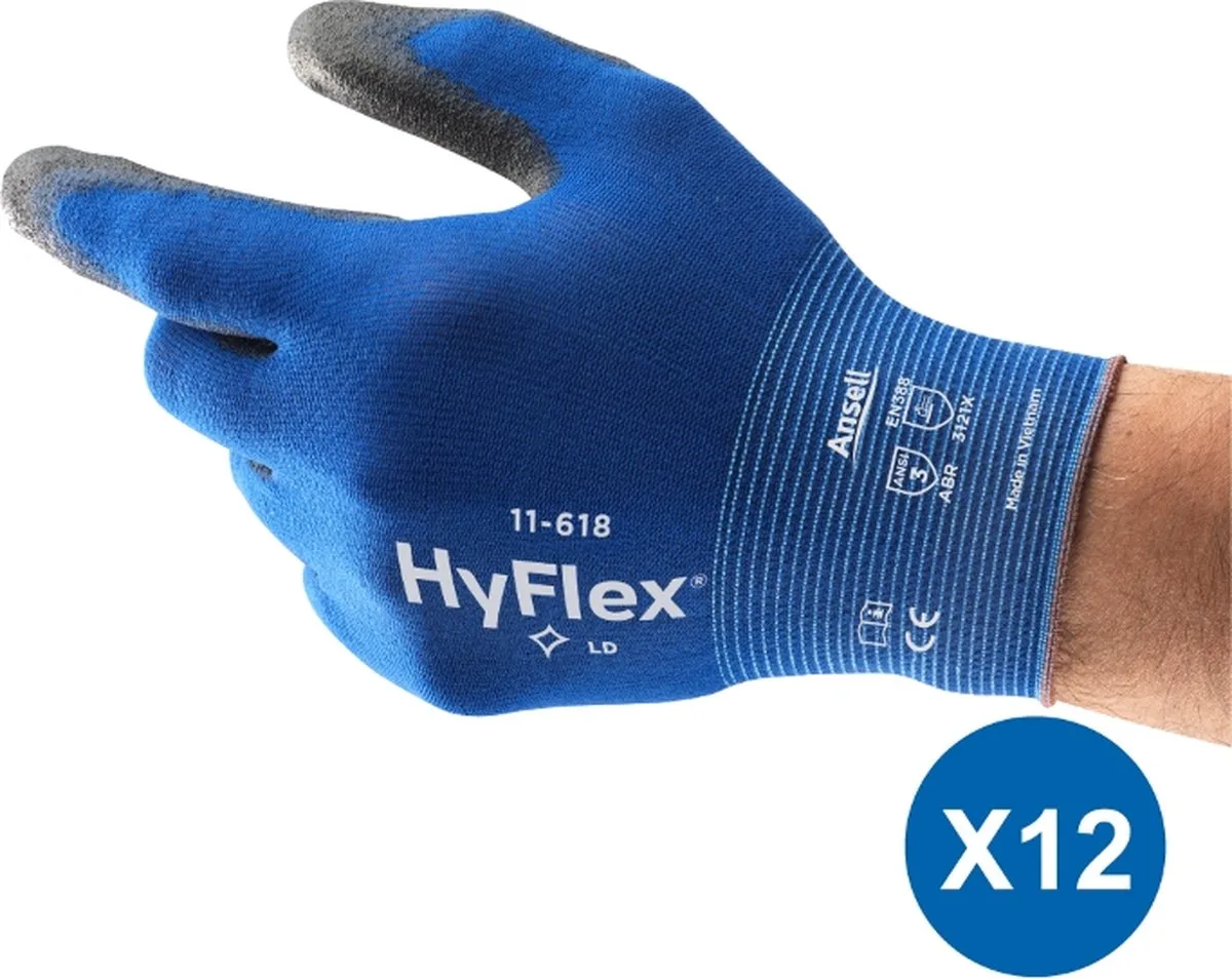 HyFlex® 11-618 - Werkhandschoen, DIY, Tuin, XS, 12 paar van Ansell, Blauw – productafbeelding