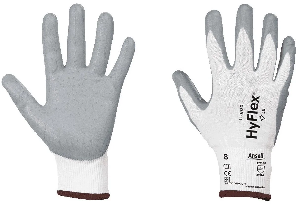 HyFlex 11-800 nylon handschoen, 12 paar M van Ansell, Grijs, Wit – productafbeelding