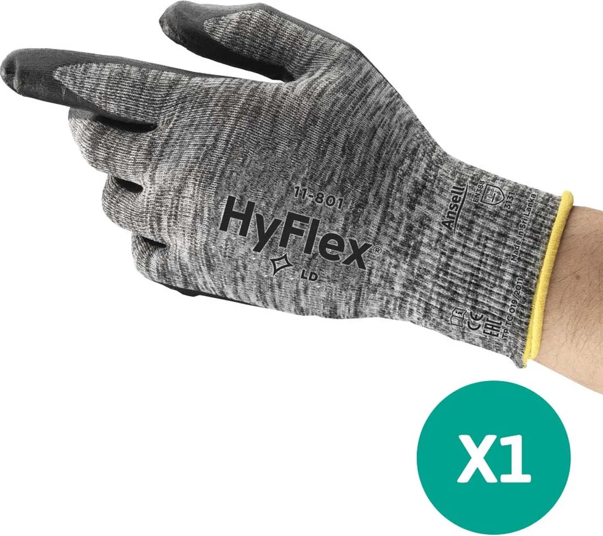 HyFlex® 11-801 - Werkhandschoen, DIY, Garage, Montage, L, 1 paar van Ansell, Grijs – productafbeelding