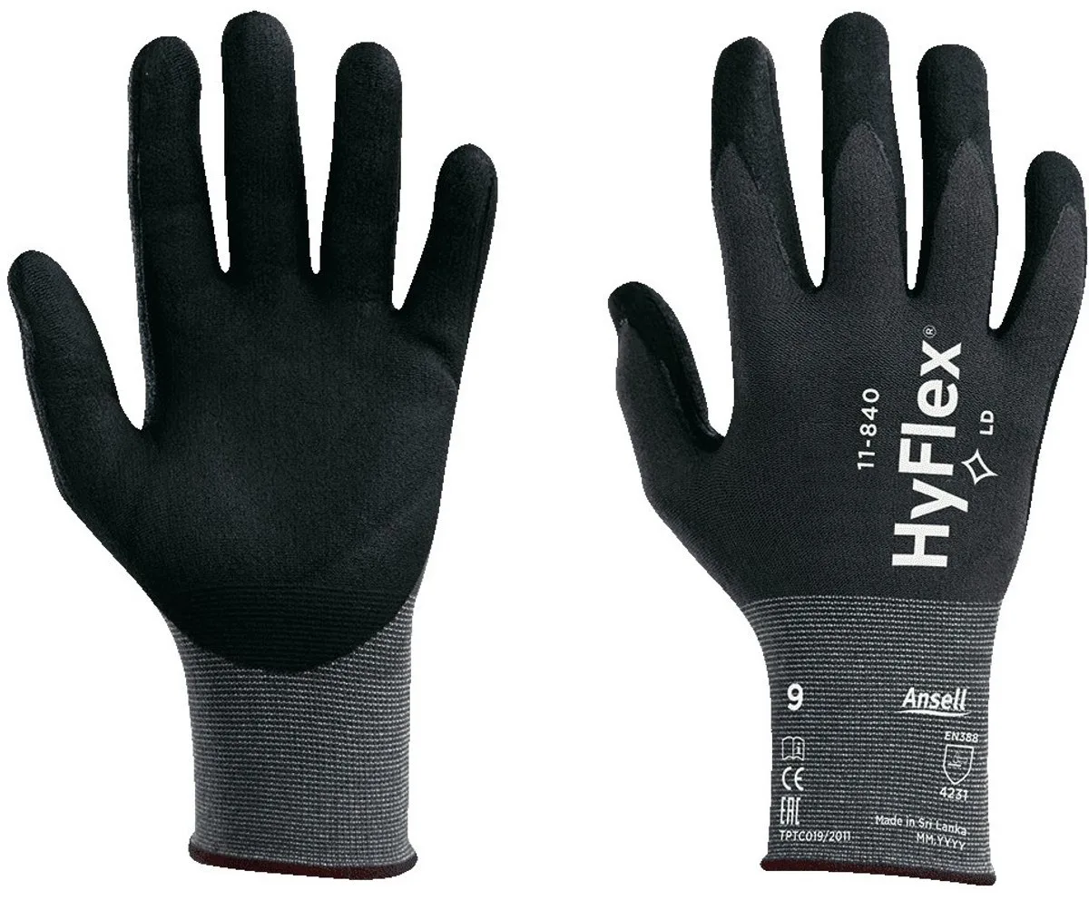 HyFlex 11-840 nitril handschoen L van Ansell, Grijs, Zwart – productafbeelding