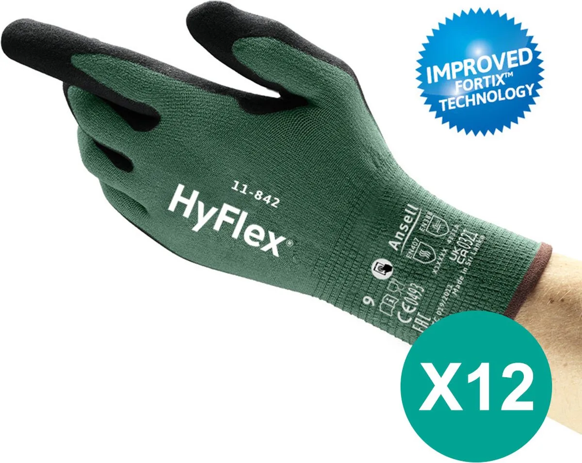 HyFlex® 11-842 - Werkhandschoen, DIY, Garage, Montage, Tuin, Touchscreen, M, 12 paar by Ansell, Green – product image