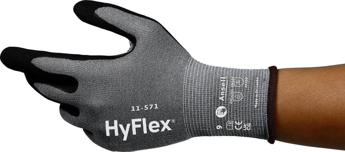 HyFlex 11571R070-1P Werkhandschoen Nitril Maat (handschoen): 7 EN 21420:2020 1 paar by Ansell, Black – product image