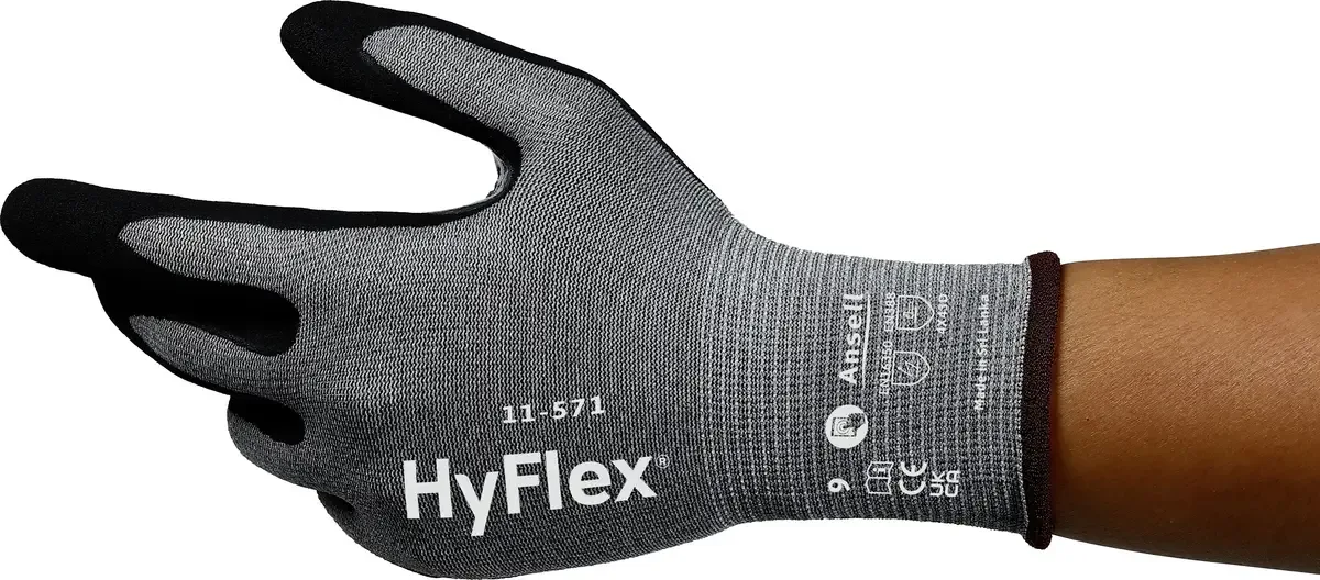 HyFlex 11571R080-1P Werkhandschoen Nitril Maat (handschoen): 8 EN 21420:2020 1 paar van Ansell, Zwart – productafbeelding
