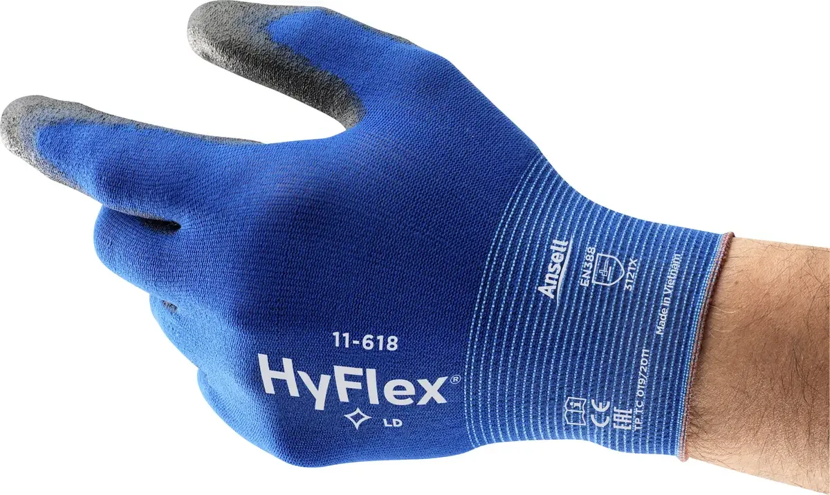HyFlex 11618R070-1P Werkhandschoen Polyurethaan Maat (handschoen): 7 EN 21420:2020 1 paar van Ansell, Blauw, Zwart – productafbeelding