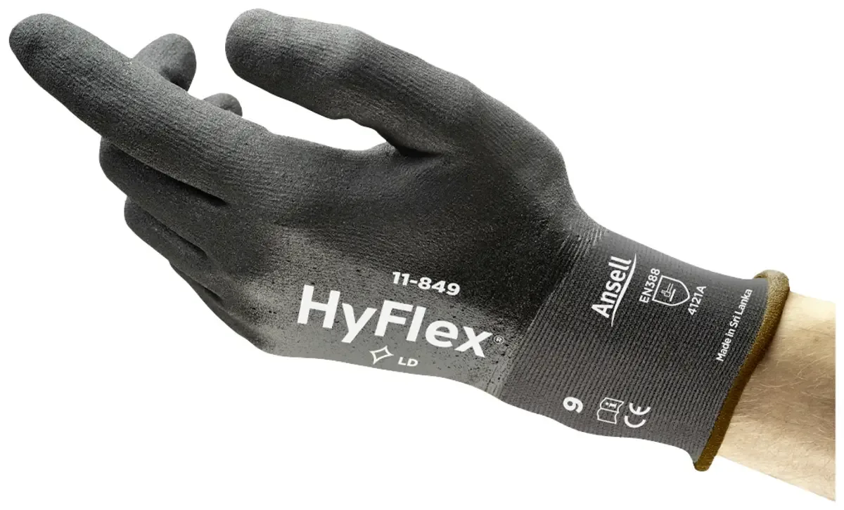 HyFlex® 11849110 Werkhandschoen Spandex, Nylon Maat (handschoen): 11 EN 388:2016, EN 420-2003, EN 407, EN 21420:2020 ISO 21420:2020 1 paar van Ansell, Zwart – productafbeelding