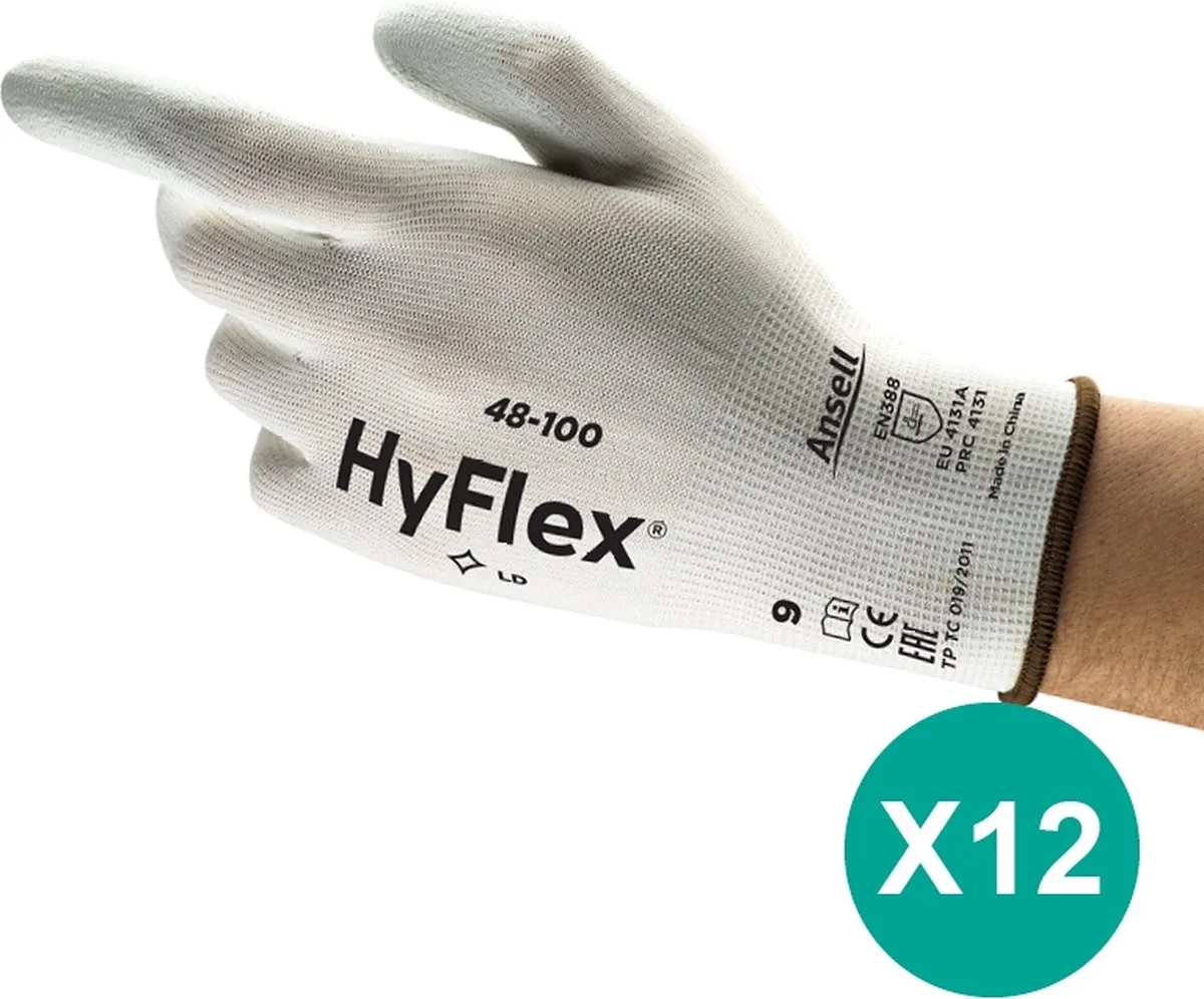 HyFlex® 48-100 - Werkhandschoen, DIY, Comfort en bescherming, S, 12 paar van Ansell, Wit – productafbeelding