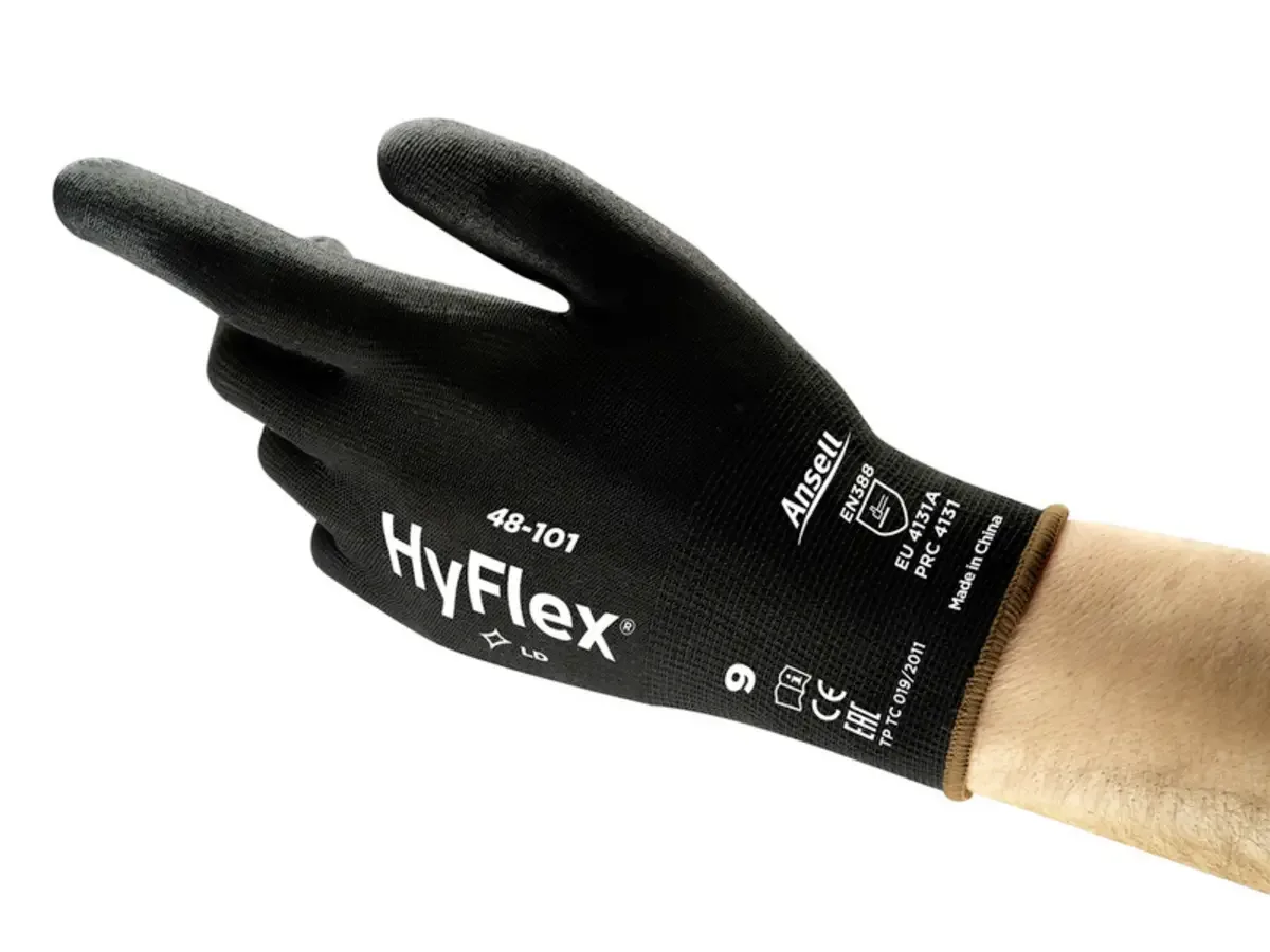 HyFlex® 48101080 Werkhandschoen Nylon Maat (handschoen): 8 EN 388:2016, EN 420-2003, EN 21420:2020, EN 388-2003 ISO 21420:2020 1 paar von Ansell, Schwarz – Produktbild