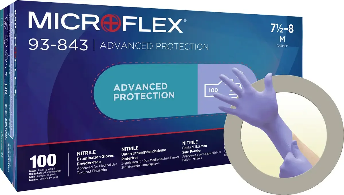 MICROFLEX 93843080 Wegwerphandschoen 100 stuk(s) Nitril Maat (handschoen): M, 7.5, 8 EN 21420:2020 ISO 11193 by Ansell, Blue – product image