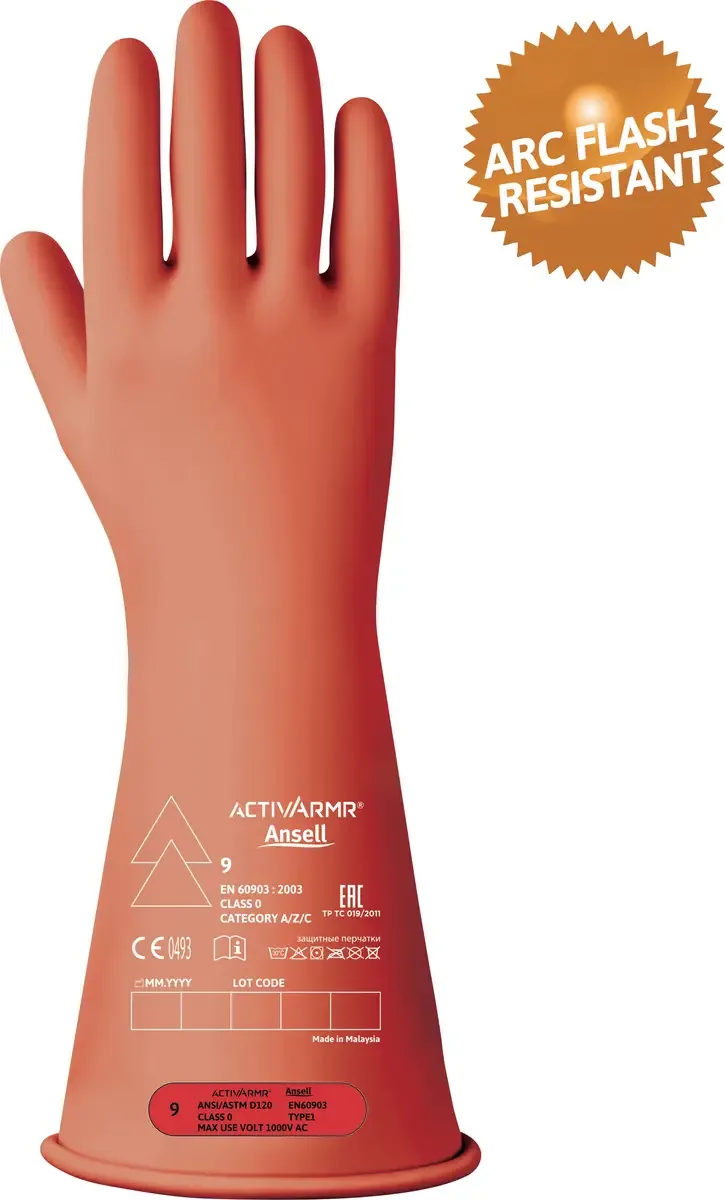 RIG014R120 Naturlatex Handskar för elektriker EN 60903, EN 21420:2020 1 par von Ansell, Rot – Produktbild