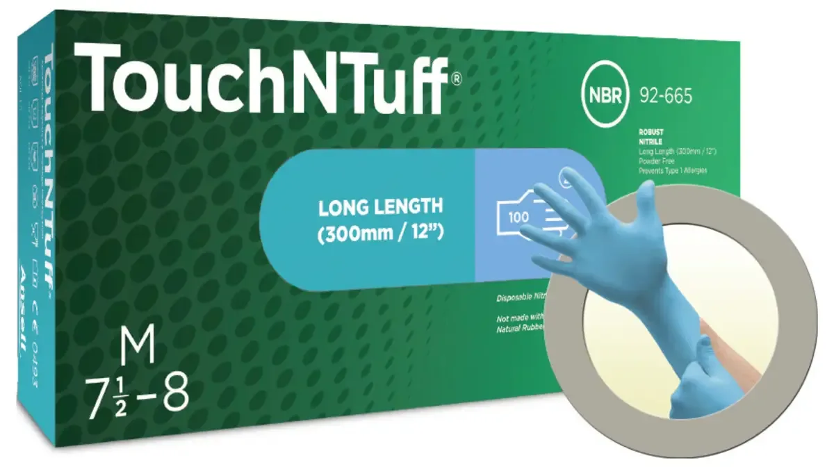 TouchNTuff 92665080 Wegwerphandschoen 100 stuk(s) Nitril Maat (handschoen): M, 7.5, 8 EN 21420:2020 van Ansell, Blauw – productafbeelding