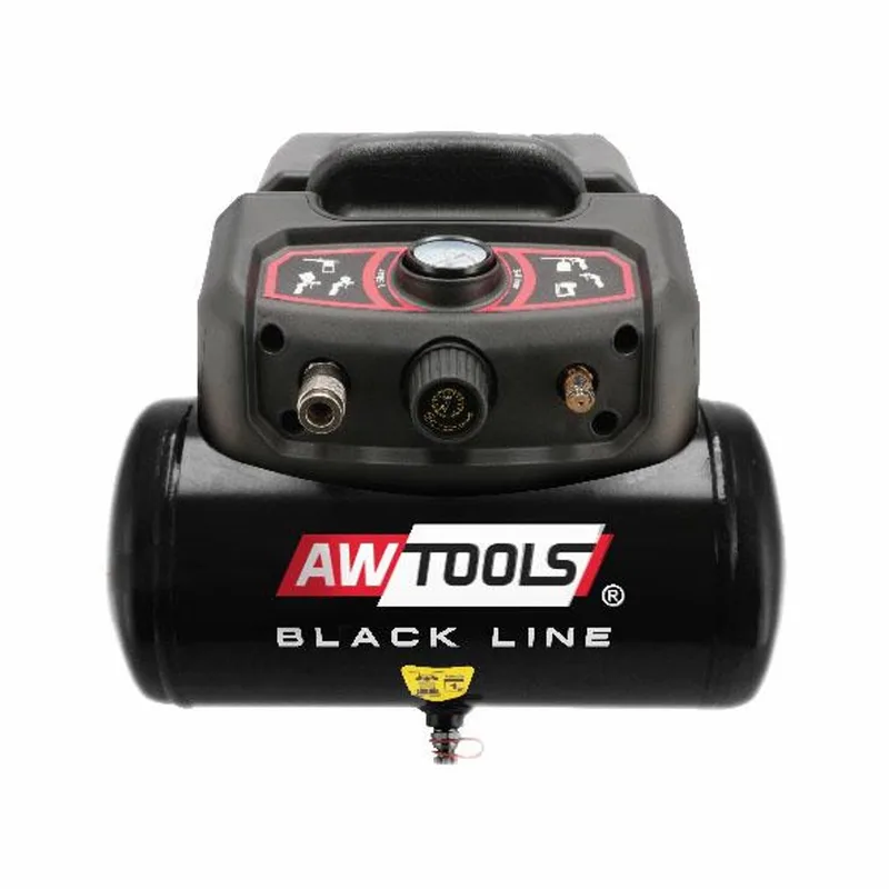 AC6 Black Line - Olievrije Compressor - 6L - 1,5HP van AWTOOLS, Zwart – productafbeelding