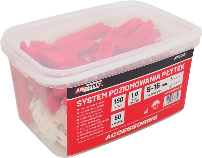 AW30410 - Tegel Waterpas Systeem - 1,0mm - 150+50 Stuks by AWTOOLS, White, Red – product image