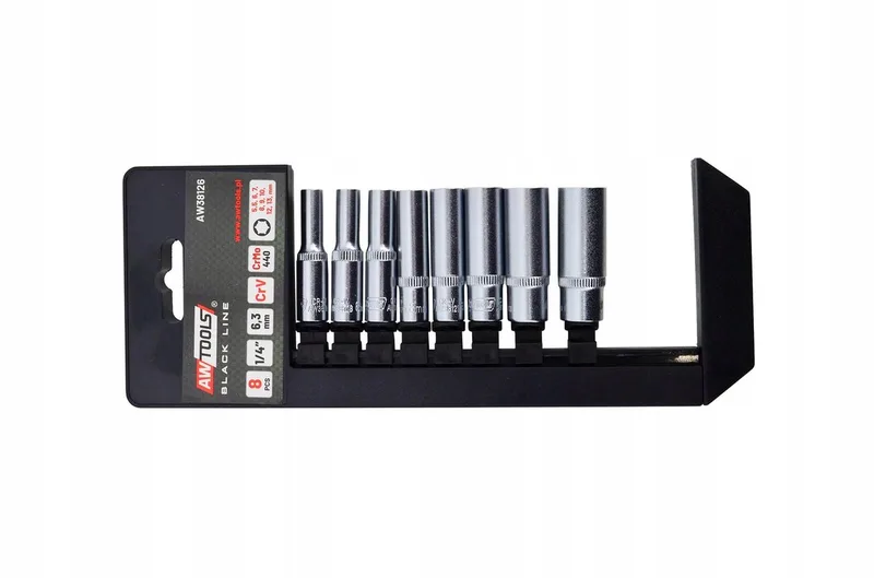 AW38126BL - Dopsleutelset - Lange Doppen 1/4" - 8-delig - CrV Staal by AWTOOLS, Silver – product image