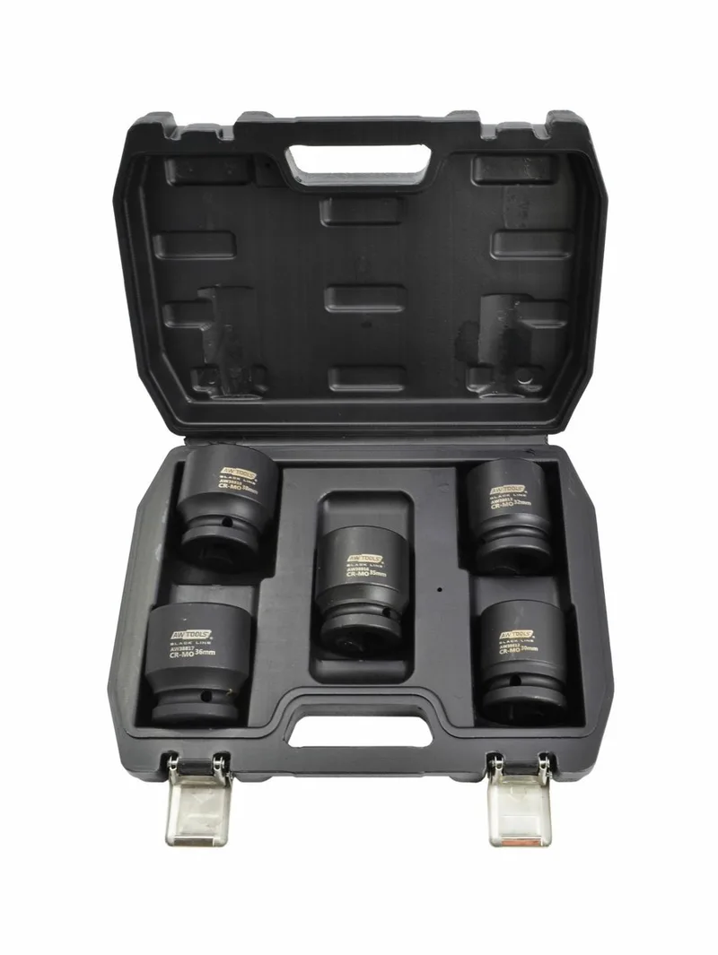 Black Line - 3/4" Impact Socket Set - 5 stuks - Chroom-molybdeen Staal - Inclusief Koffer by AWTOOLS, Black – product image