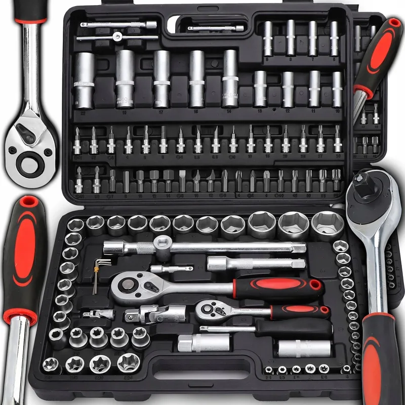 Black Line - Dopsleutelset - 108-delig - Chroom-vanadiumstaal - Ergonomische Koffer de AWTOOLS, Noir – image du produit
