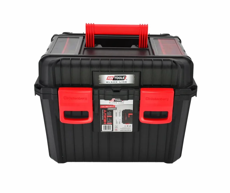 Heavy Gereedschapskoffer - Versterkte Polymeerconstructie - Uitneembare Tafel - Transparante Organizers by AWTOOLS, Black, Red – product image
