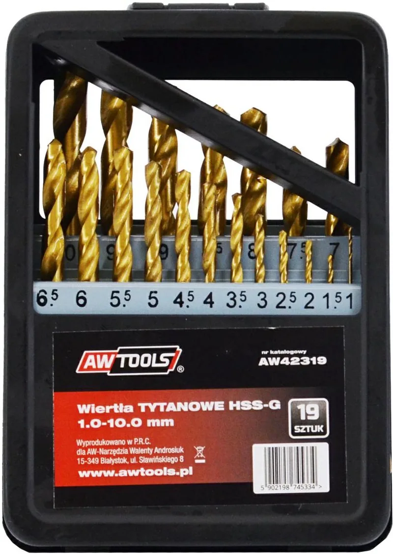 HSS-G Metaalboren Set - 19 Stuks - Titanium Coating - Ø 1,0-10,0 mm by AWTOOLS – product image