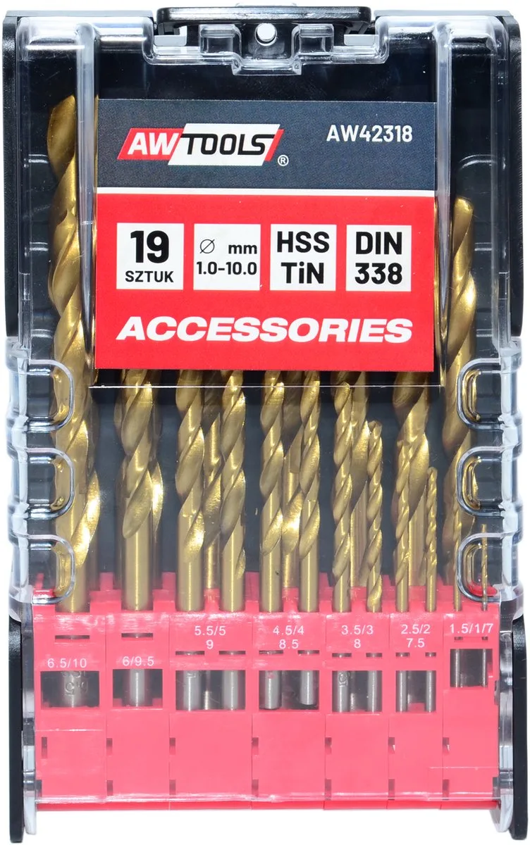 Metaalboorset - HSS-TiN - 19 stuks - 1-10 mm von AWTOOLS – Produktbild