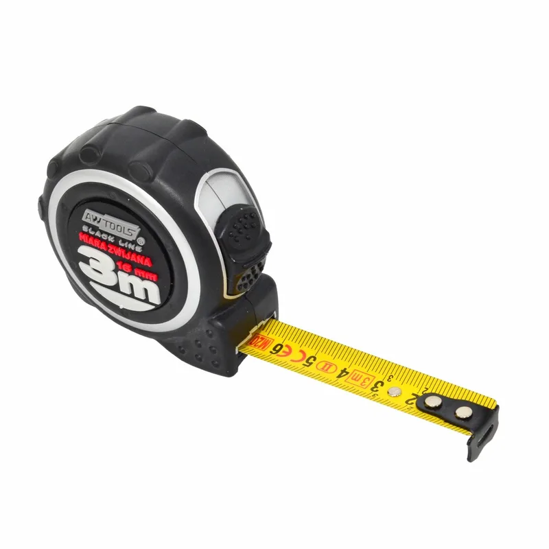 Rolmaat - 3m - ABS - TPR - 1-STOP van AWTOOLS, Zwart, Rood – productafbeelding