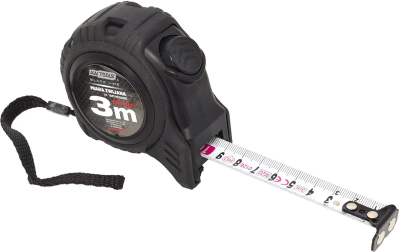 Rolmaat - 3m x 19mm - Magnetisch - ABS behuizing - Auto-Lock mechanisme - Nylon coating by AWTOOLS, White – product image