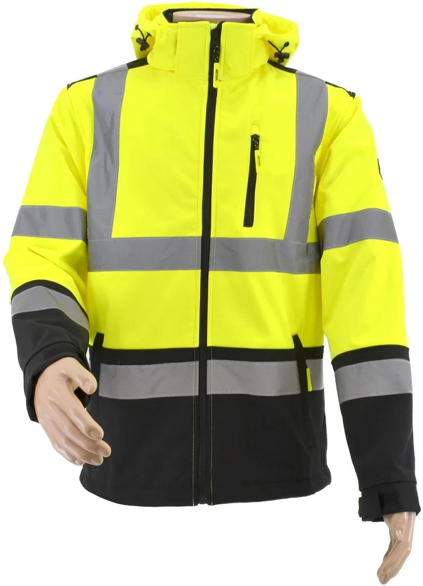 T3 AW02663 Reflecterende Softshell Jas - High Visibility - Winddicht & Waterafstotend - Afneembare Capuchon - Werkjas - Veiligheidsnorm EN ISO 20471 - 5903678618384 de AWTOOLS, Reflecterend, XL – image du produit