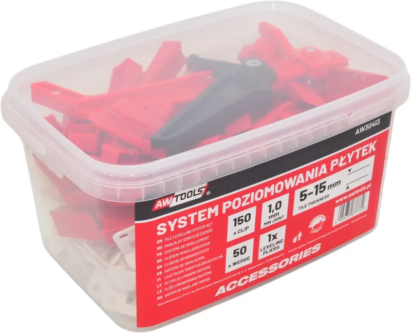 Tegelniveausysteem - 1,0mm - Klipsen Set - 150+50 Stuks - Regelbare Tang by AWTOOLS, White, Red – product image