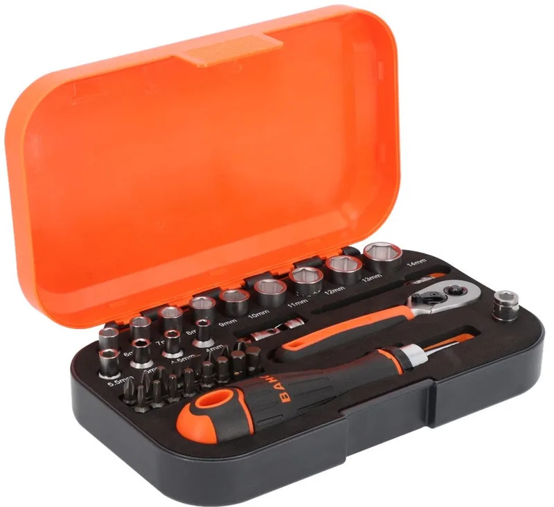 DOPSLEUTELSET 1/4 SOCKET & BIT SET 34PCS STD van Bahco, Zilver – productafbeelding