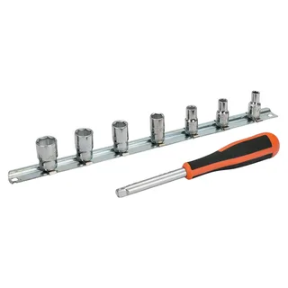Jeu De Douilles Avec Carré 1-4´´ Avec Profil Hexagonal Impérial Et Tournevis Porte-gobelet 7 Unités-rail de Bahco – image du produit 1 sur 2