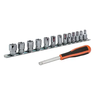 Jeu De Douilles Avec Carré 1-4´´ Avec Profil Hexagonal Métrique Et Tournevis Porte-gobelet 13 Unités-rail de Bahco – image du produit 2 sur 2