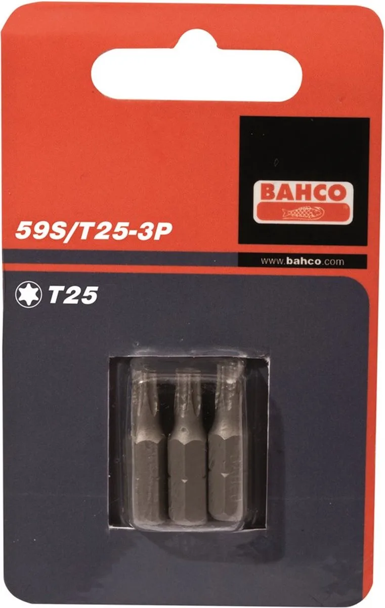 Merkloze Torx T20 Bits, 1/4" Aansluiting, 25 mm Lengte, 3 Stuks van Bahco – productafbeelding