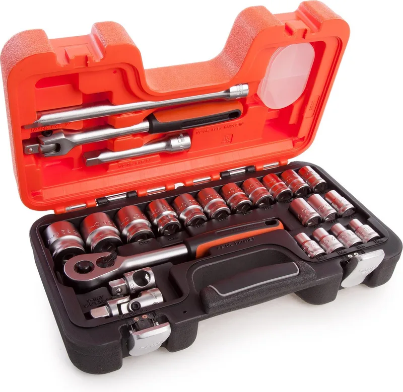 S240 24-delige ratel- en doppenset - 1/2" van Bahco, Chroom, Oranje, Zwart – productafbeelding