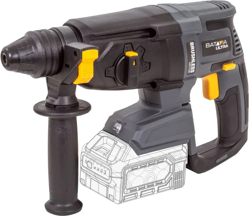 Accu 18V boorhamer SDS+ brushless - Incl. 2.0Ah Li-ion Accu / 2.4A Oplader - 4 standen voor veelzijdig gebruik - Max boordiameter hout 30mm, steen 26mm en staal 13mm - Ultra Incl. 2.0Ah Accu & Lader von Batavia – Produktbild