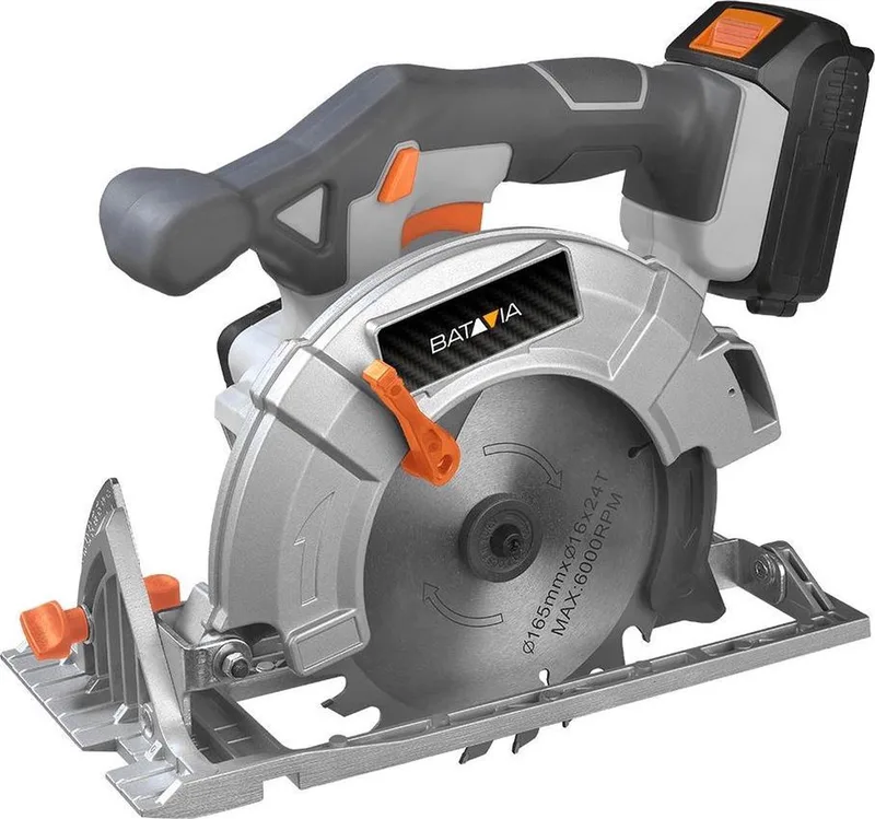 Accu 18V cirkelzaag Ø 165 mm - Excl. Accu en Oplader - Max. zaagcapaciteit hout 50mm - Instelbare zaagdiepte - Softgrip - 45° versteksnedes - Maxxpack de Batavia – image du produit