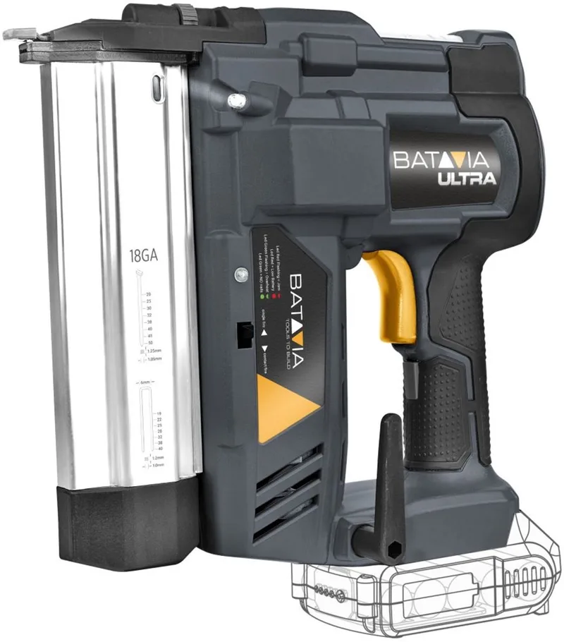 Accu 18V Combi-tacker 18GA - Excl. Accu en Oplader - Tacker - Spijkerpistool - Nietmachine - Aantal slagen: max. 60 per minuut - Inclusief 100 nietjes (40mm) en 100 spijkers (32mm) - Magazijncapaciteit: 100 - LED werklamp - Maxxpack by Batavia – product image