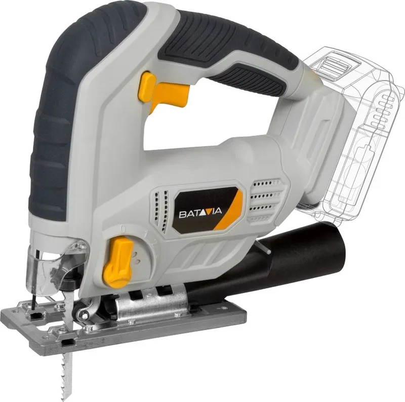 Accu 18V decoupeerzaag - Excl. Accu en Oplader - Max. zaagcapaciteit hout 80mm, metaal 6mm - 3000 OPM - Afzuigsysteem - versteksnedes -45 ° tot 45 ° - Maxxpack van Batavia – productafbeelding