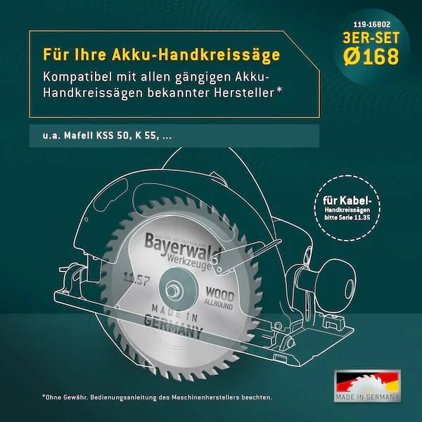 HOLZ ALLROUND Ø168 Akku-Handkreissägeblatt Set geeignet u.a. für Mafell de Bayerwald – image du produit 4 sur 5
