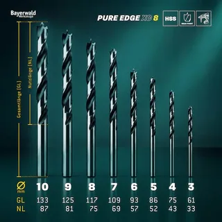 HSS Bohrer Bayerwald Werkzeuge Pure Edge XC 8-tlg. Set 3-10 mm - Xtra Clean mit Brad Point Zentrierspitze de Bayerwald – image du produit 2 sur 2