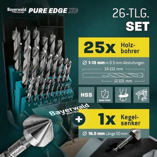 HSS Bohrer Pure Edge XC 26-tlg. Set 1-13 mm Bayerwald Werkzeuge - Xtra Clean mit Brad Point Zentrierspitze & Kegelsenker von Bayerwald – Produktbild 2 von 2