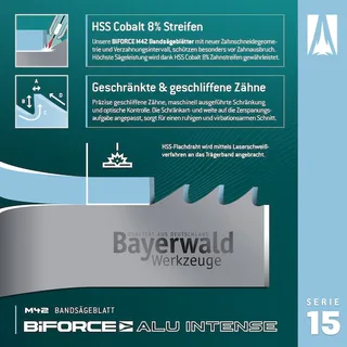 M42 Bandsägeblatt BiFORCE ALU INTENSE 1000 x 20 x 0.9 x 6 ZpZ van Bayerwald – productafbeelding 4 van 5
