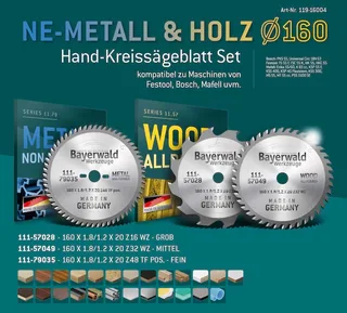 NE-METALL & HOLZ Ø160 Akku-Handkreissägeblatt Set de Bayerwald – image du produit 2 sur 5