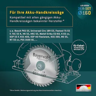 NE-METALL & HOLZ Ø160 Akku-Handkreissägeblatt Set de Bayerwald – image du produit 5 sur 5