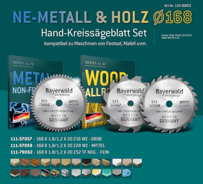 NE-METALL & HOLZ Ø168 Akku-Handkreissägeblatt Set von Bayerwald – Produktbild 2 von 5