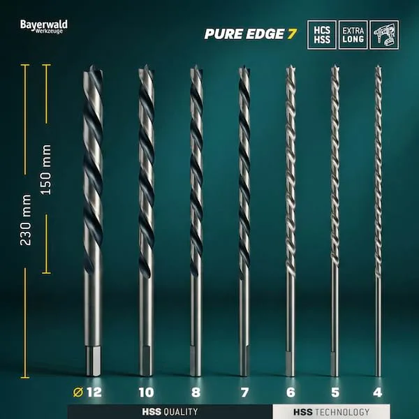 Profi Holzbohrer Set Überlänge 230 mm - 7‑tlg. 4-12 mm de Bayerwald – image du produit 3 sur 5