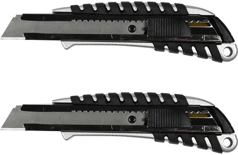 Afbreekmes - 2x - snijmes - werkmes - 18 mm - anti-slip handvat - automatische vergrendeling de Benson, Noir – image du produit